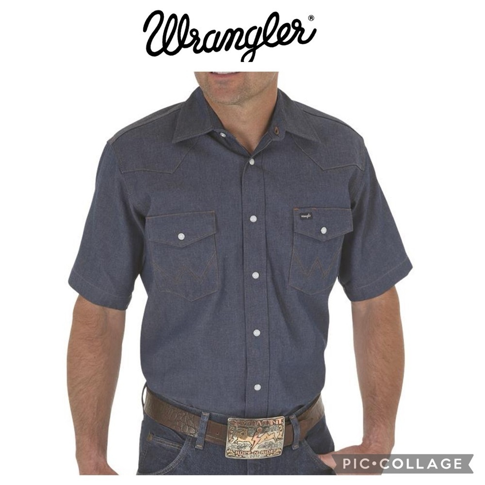 Wrangler men cowboy cut denim work short sleeve shirt size L NWT